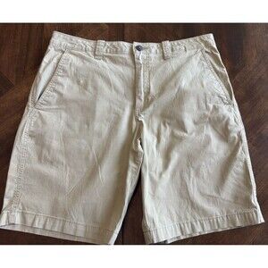 Magellan Shorts Men 34W High Rise Chino Khaki 100% Cotton Logo 9" Inseam Golf